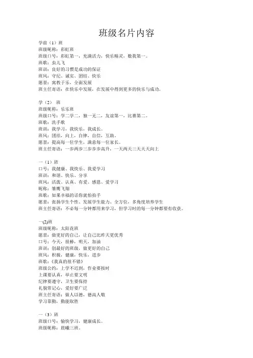 班级名片内容