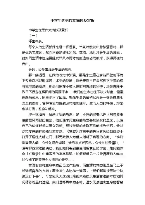中学生优秀作文摘抄及赏析