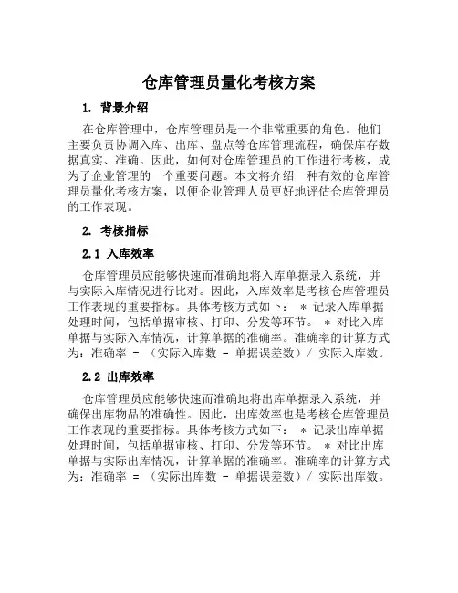 仓库管理员量化考核方案范本
