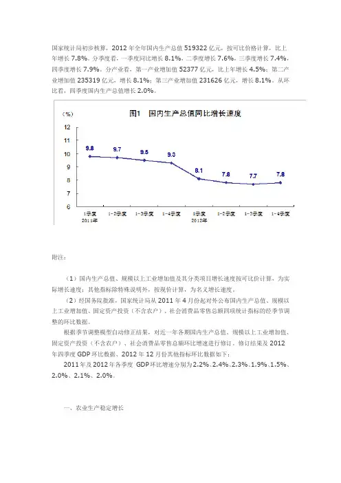 2012年国内生产总值统计