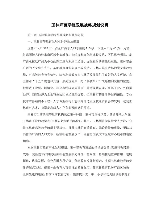 玉林师范学院发展战略规划说明