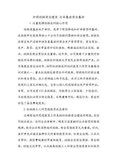 加强班组安全建设 打牢基层安全基础.doc