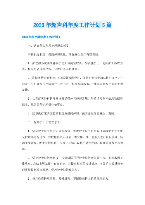 2023年超声科年度工作计划5篇