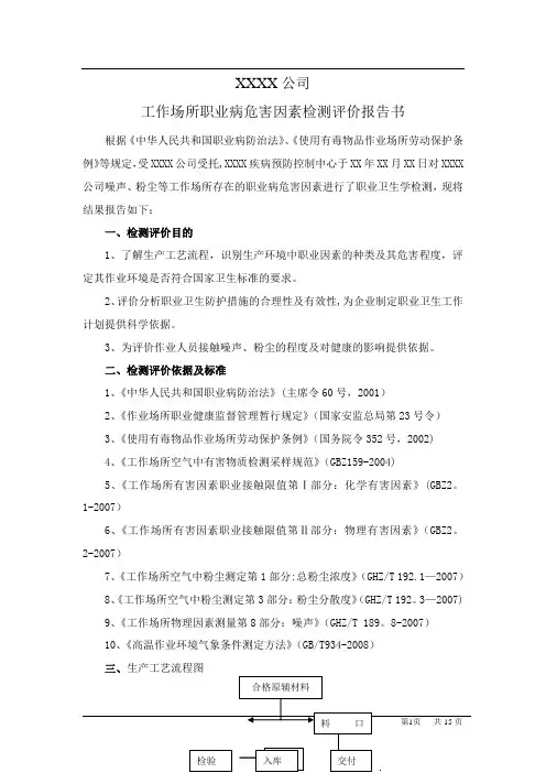 工业场所职业病危害因素检测评价报告