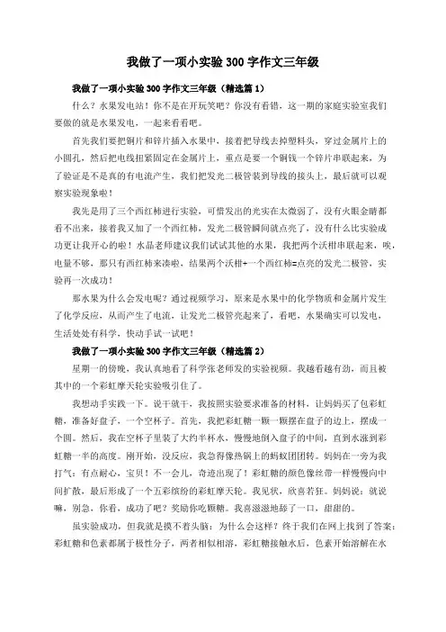 我做了一项小实验300字作文三年级