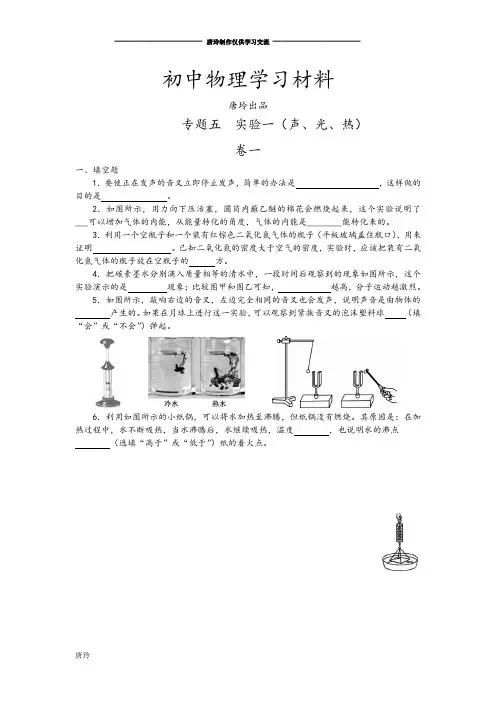 中考冲刺专题五  实验一(声、光、热).docx