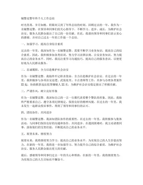 辅警巡警年终个人工作总结