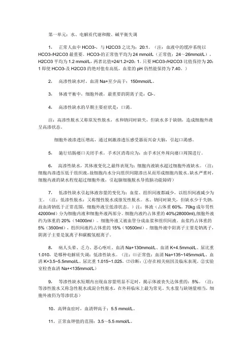 水、电解质代谢和酸、碱平衡失调