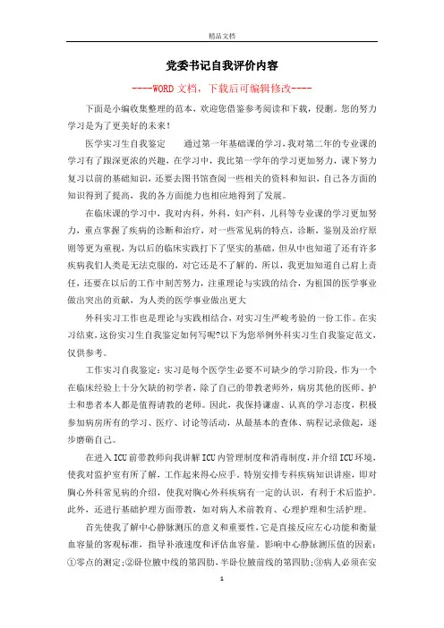 党委书记自我评价内容