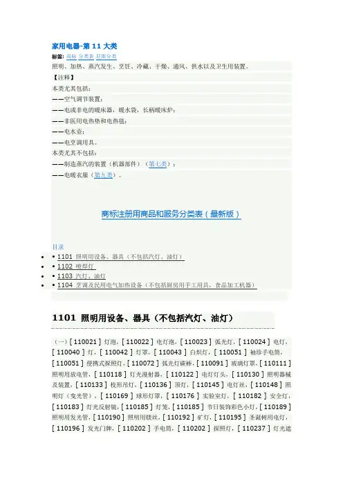商标第11类明细
