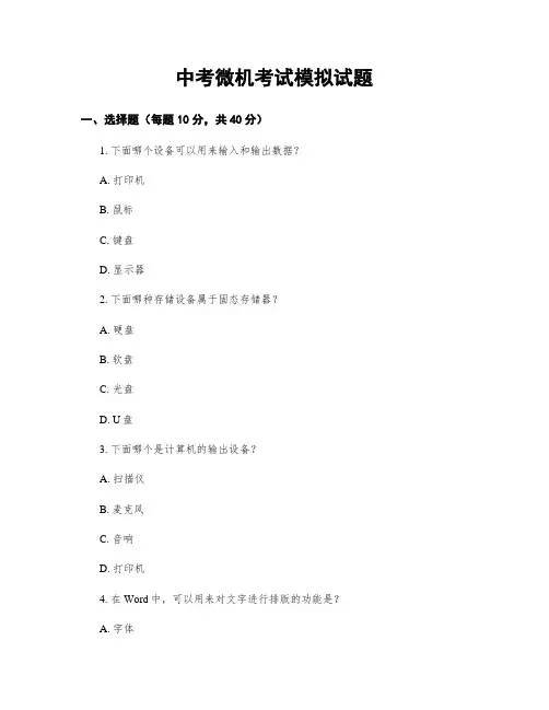 中考微机考试模拟试题