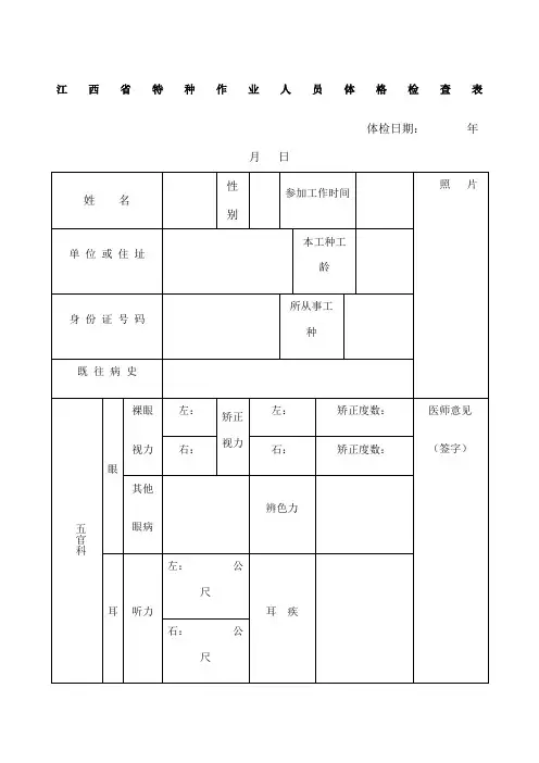 江西省特种作业人员体格检查表