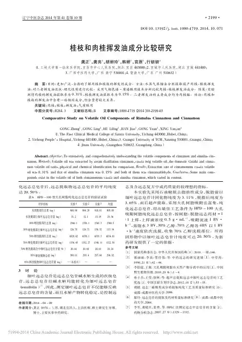 桂枝和肉桂挥发油成分比较研究_龚正_龚亮_胡丽玲_韩娇_宫原_行妍妍