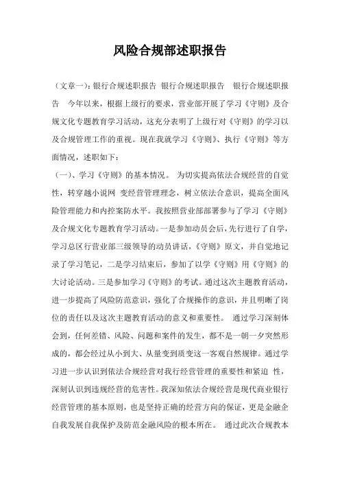 风险合规部述职报告