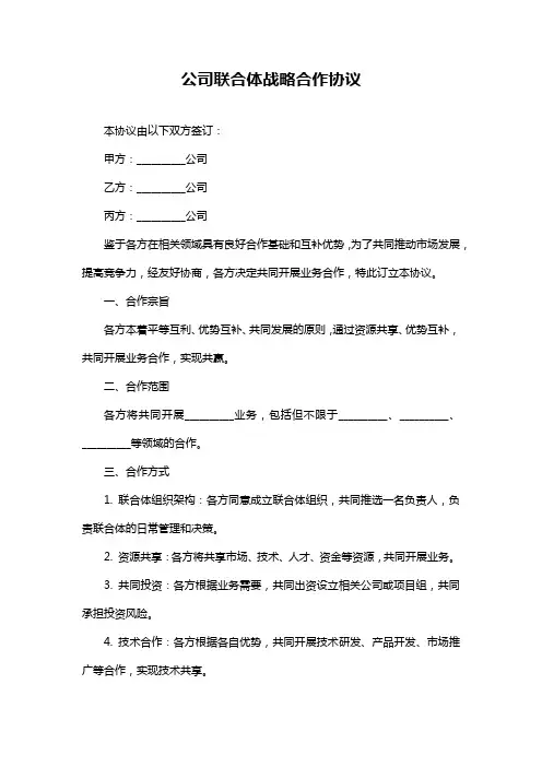 公司联合体战略合作协议