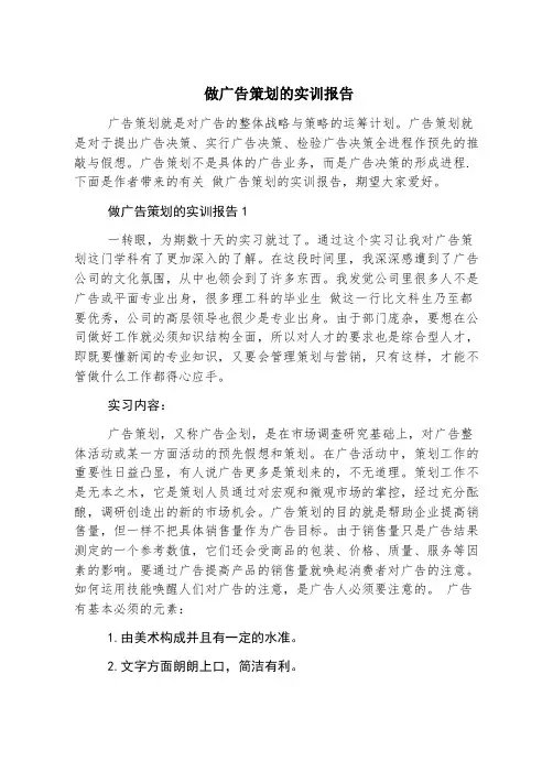 做广告策划的实训报告