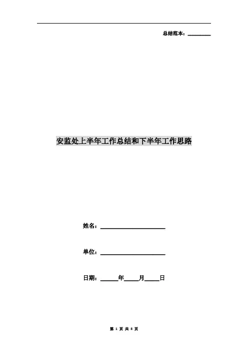 安监处上半年工作总结和下半年工作思路