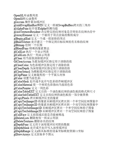 OpenGL库函数一览表