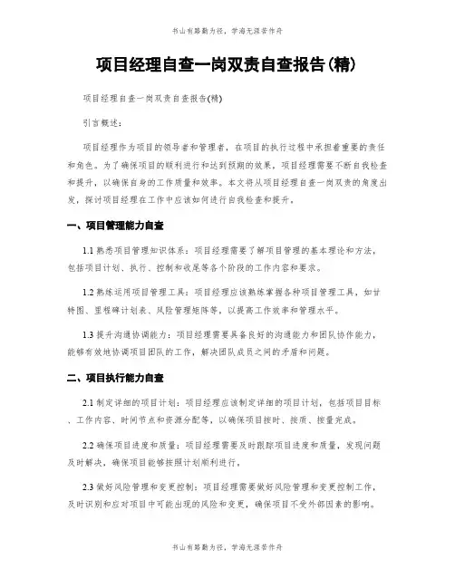项目经理自查一岗双责自查报告(精)