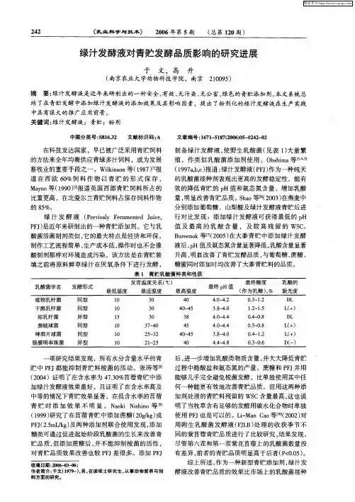 绿汁发酵液对青贮发酵品质影响的研究进展