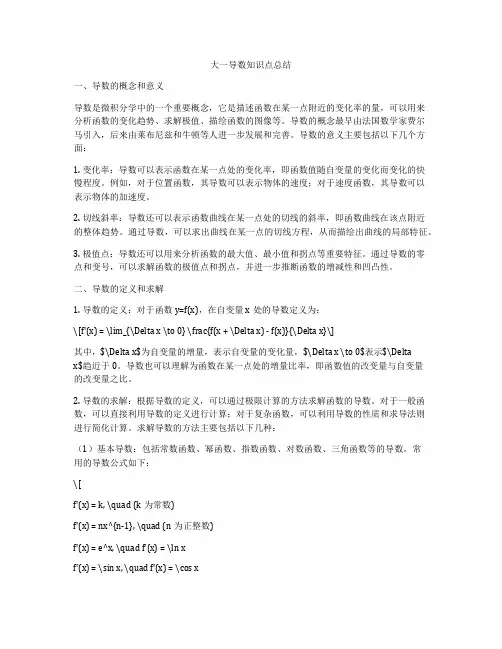 大一导数知识点总结