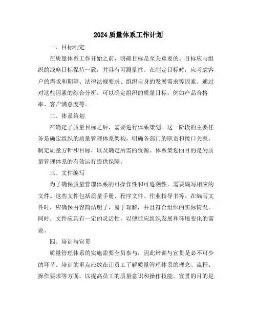 2024质量体系工作计划