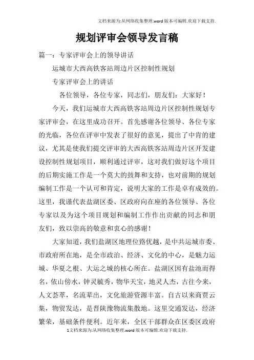 规划评审会领导发言稿
