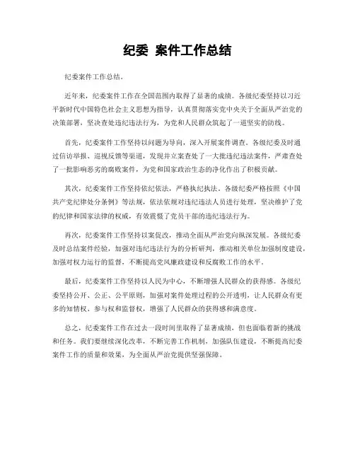 纪委 案件工作总结