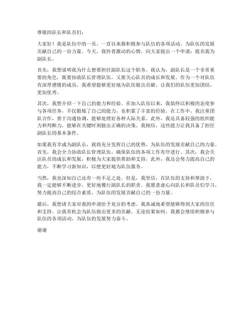 提名副队长申请书模板范文