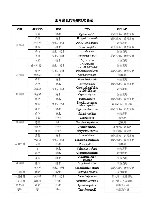 国内常见的湿地植物名录