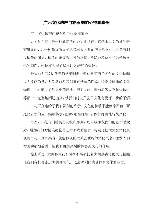 广元文化遗产白花石刻的心得和感悟