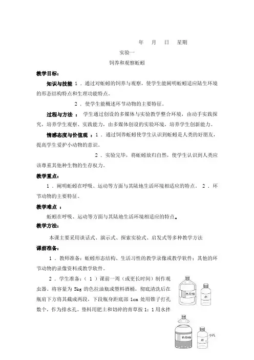 探究实验教案--《饲养和观察蚯蚓》