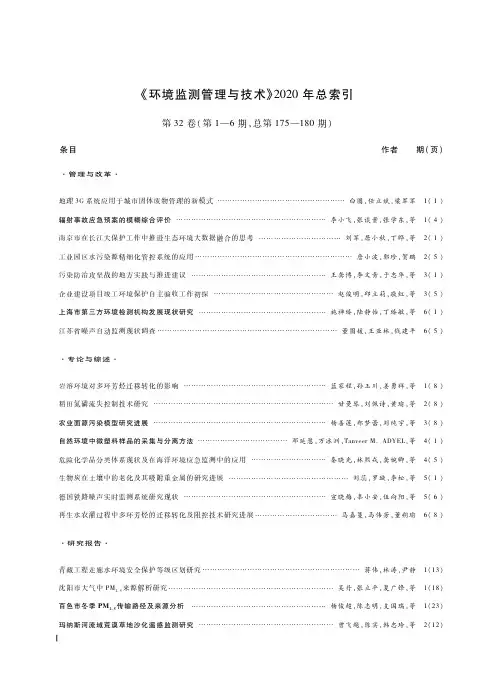 《环境监测管理与技术》2020年总索引