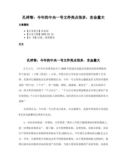 孔祥智：今年的中央一号文件亮点很多，含金量大