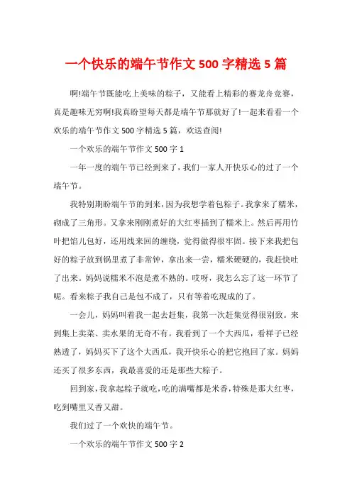 一个快乐的端午节作文500字精选5篇