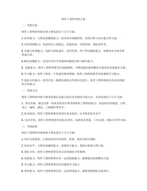 软件工程师考核方案
