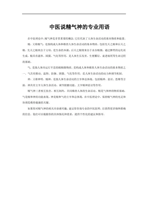 中医说精气神的专业用语