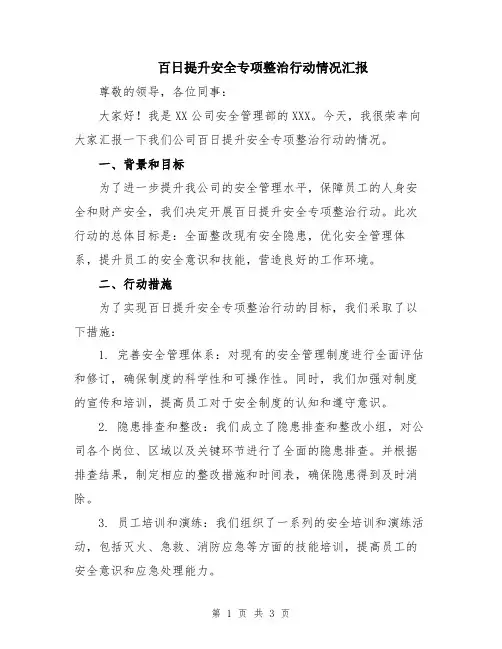 百日提升安全专项整治行动情况汇报