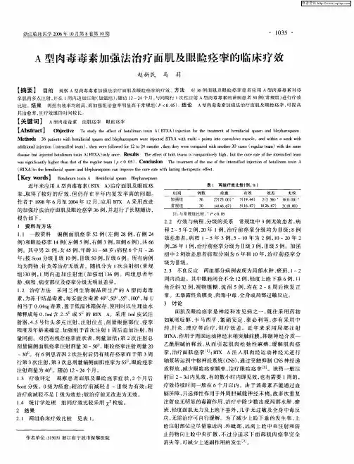 A型肉毒毒素加强法治疗面肌及眼睑痉挛的临床疗效