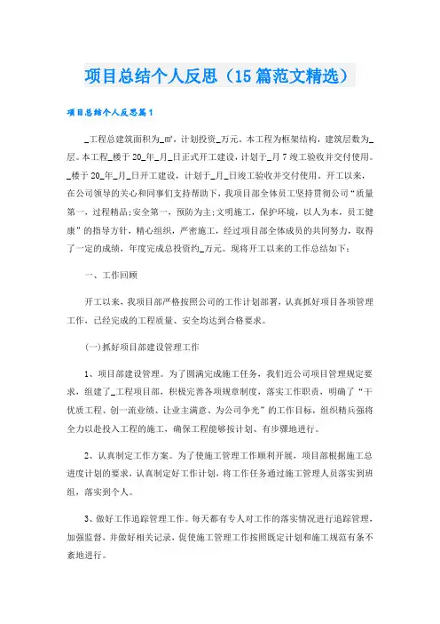 项目总结个人反思(15篇范文精选)