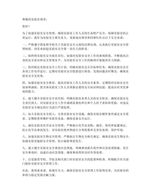 实验室主要负责人安全承诺书范文
