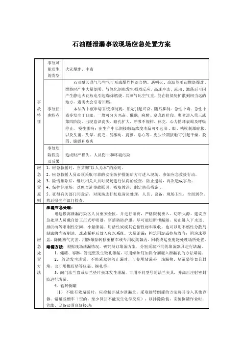 石油醚泄漏事故现场应急处置方案