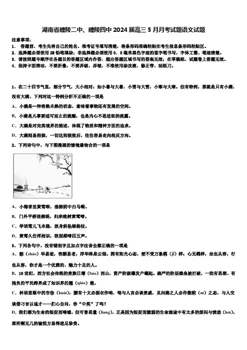 湖南省醴陵二中、醴陵四中2024届高三5月月考试题语文试题含解析