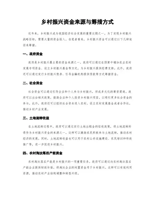 乡村振兴资金来源与筹措方式