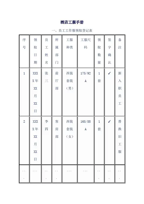酒店工服手册