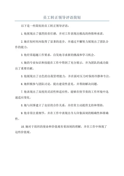 员工转正领导评语简短