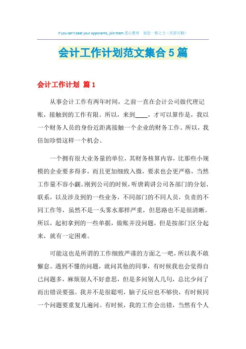 2021年会计工作计划范文集合5篇