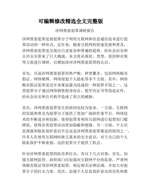 涉网黑恶犯罪调研报告精选全文