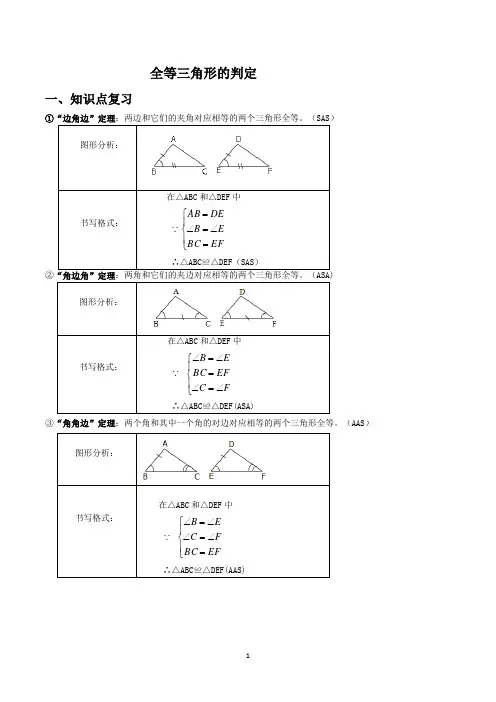 (完整版)全等三角形的判定常考典型例题及练习