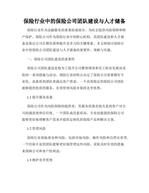 保险行业中的保险公司团队建设与人才储备
